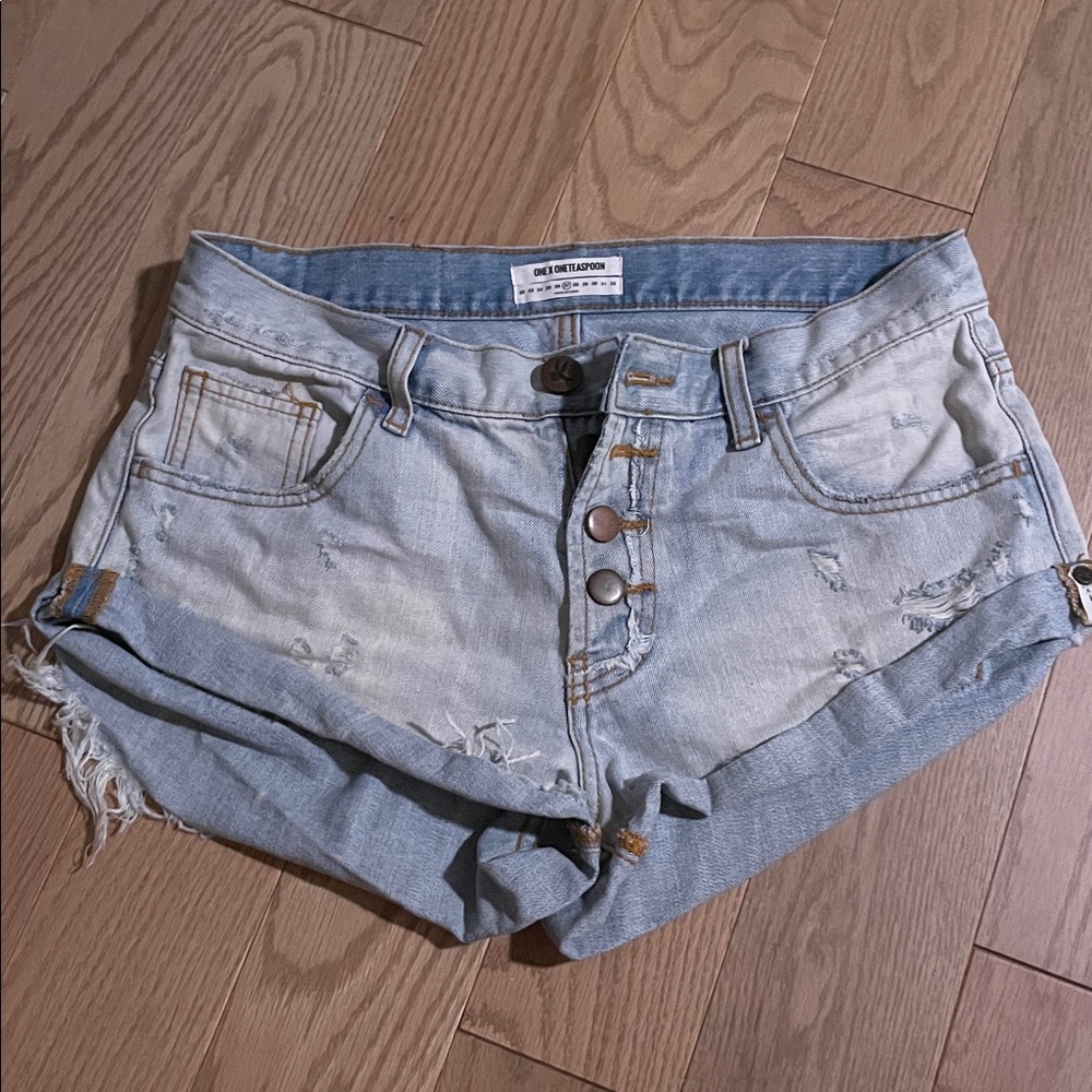 One Teaspoon Blue Denim Distressed Shorts